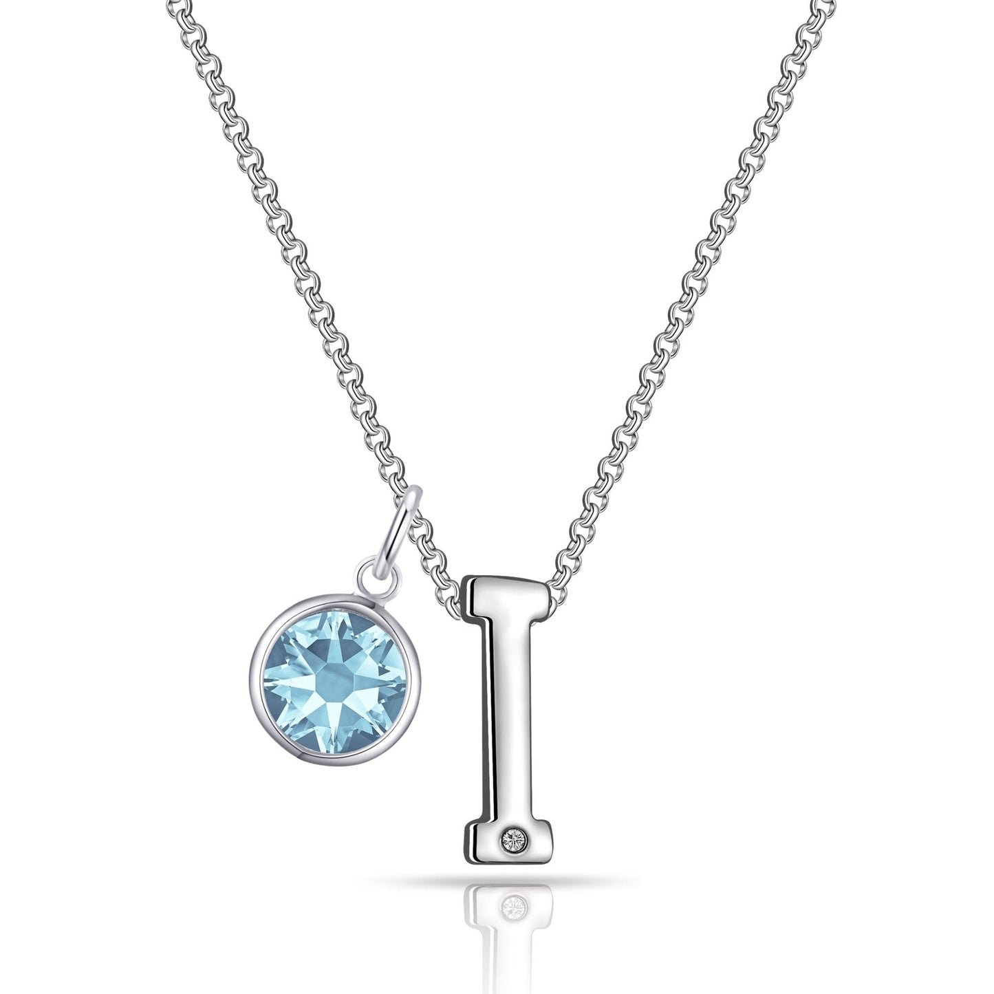 Initial I Necklace with Birthstone Charm Created with Zircondia® Crystals