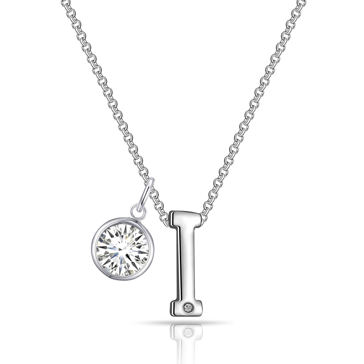 Initial I Necklace with Birthstone Charm Created with Zircondia® Crystals