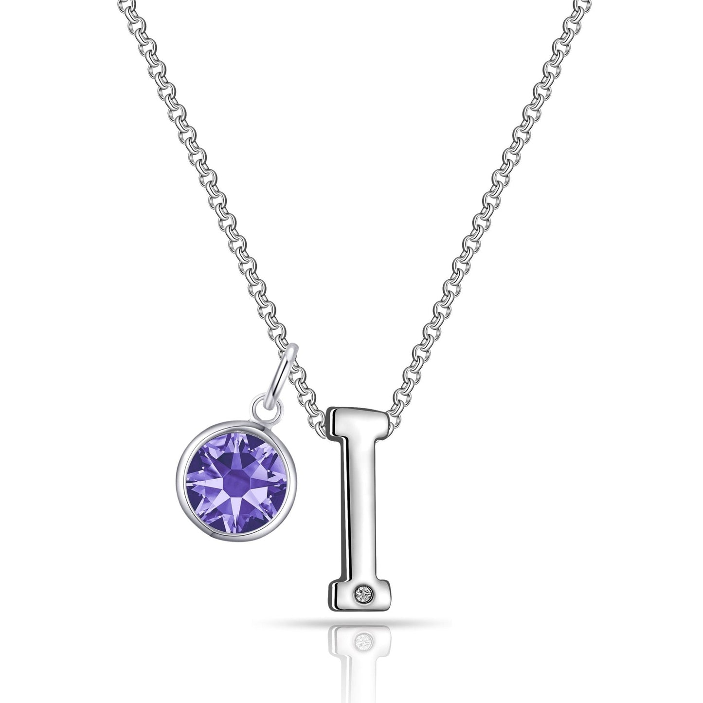 Initial I Necklace with Birthstone Charm Created with Zircondia® Crystals