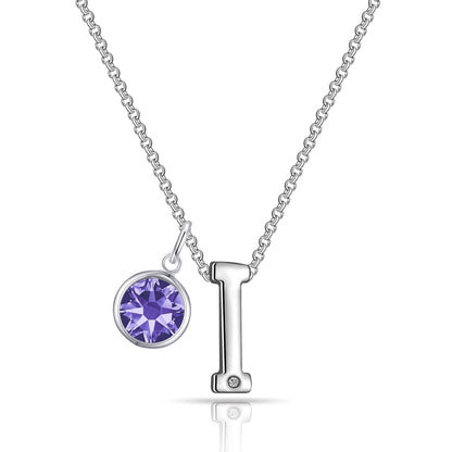 Initial I Necklace with Birthstone Charm Created with Zircondia® Crystals