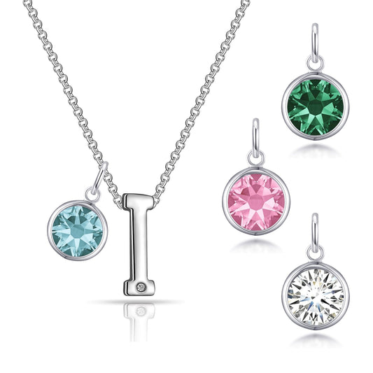 Initial I Necklace with Birthstone Charm Created with Zircondia® Crystals