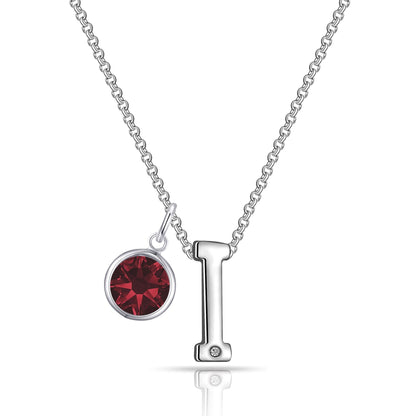 Initial I Necklace with Birthstone Charm Created with Zircondia® Crystals