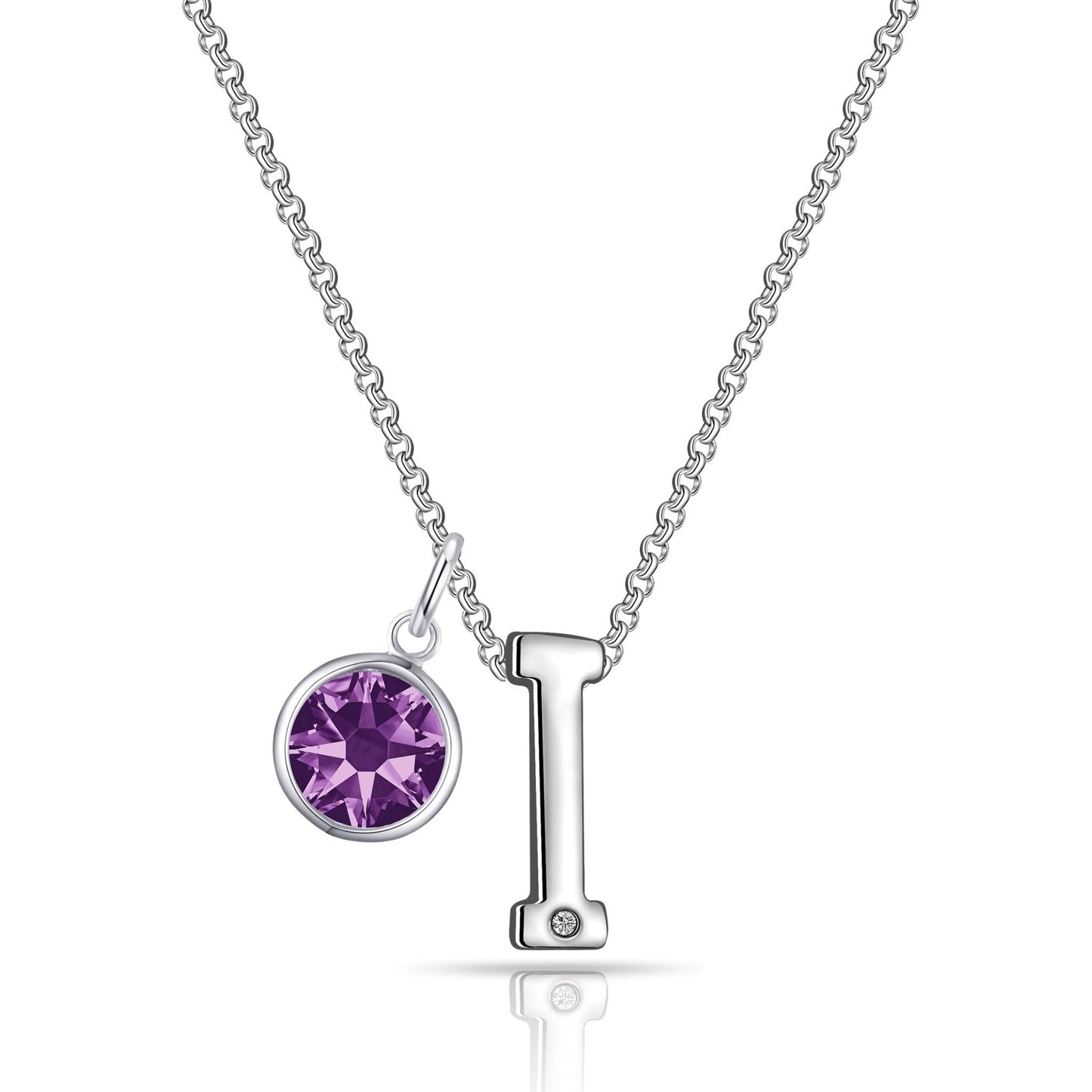 Initial I Necklace with Birthstone Charm Created with Zircondia® Crystals