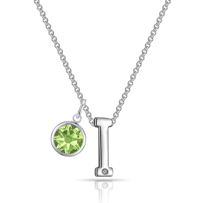 Initial I Necklace with Birthstone Charm Created with Zircondia® Crystals
