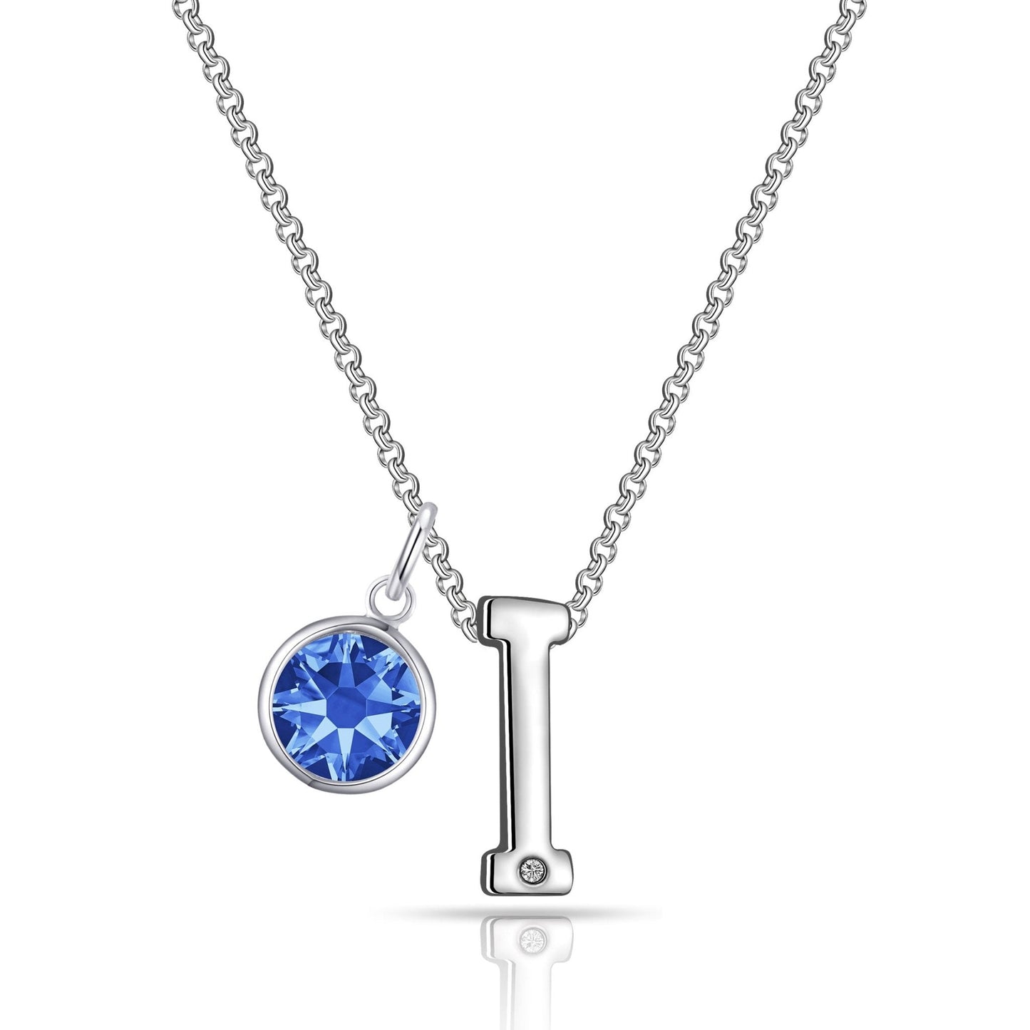 Initial I Necklace with Birthstone Charm Created with Zircondia® Crystals
