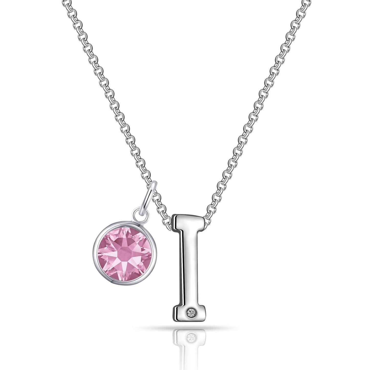 Initial I Necklace with Birthstone Charm Created with Zircondia® Crystals