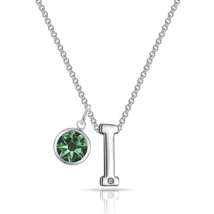 Initial I Necklace with Birthstone Charm Created with Zircondia® Crystals