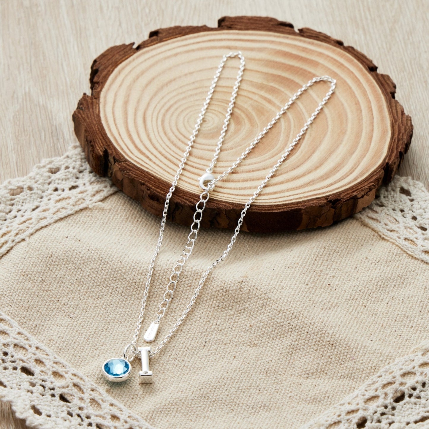 Initial I Necklace with Birthstone Charm Created with Zircondia® Crystals