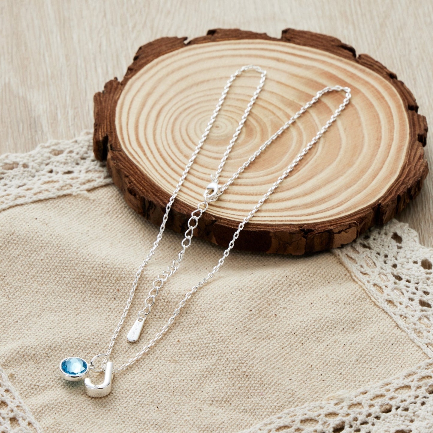 Initial J Necklace with Birthstone Charm Created with Zircondia® Crystals