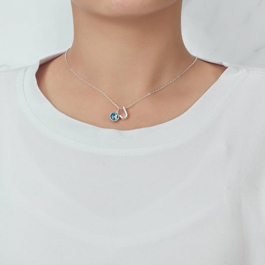 Initial J Necklace with Birthstone Charm Created with Zircondia® Crystals