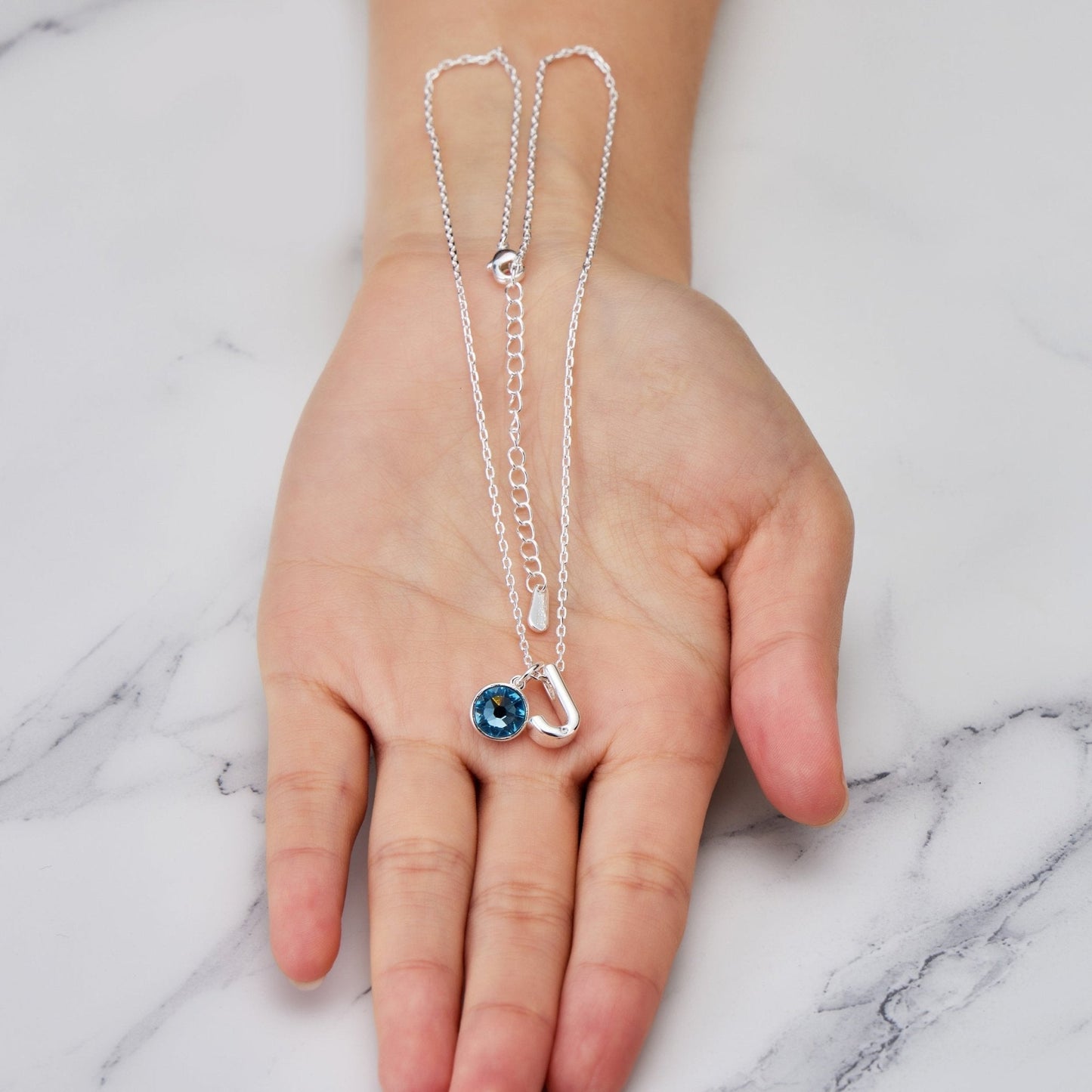 Initial J Necklace with Birthstone Charm Created with Zircondia® Crystals