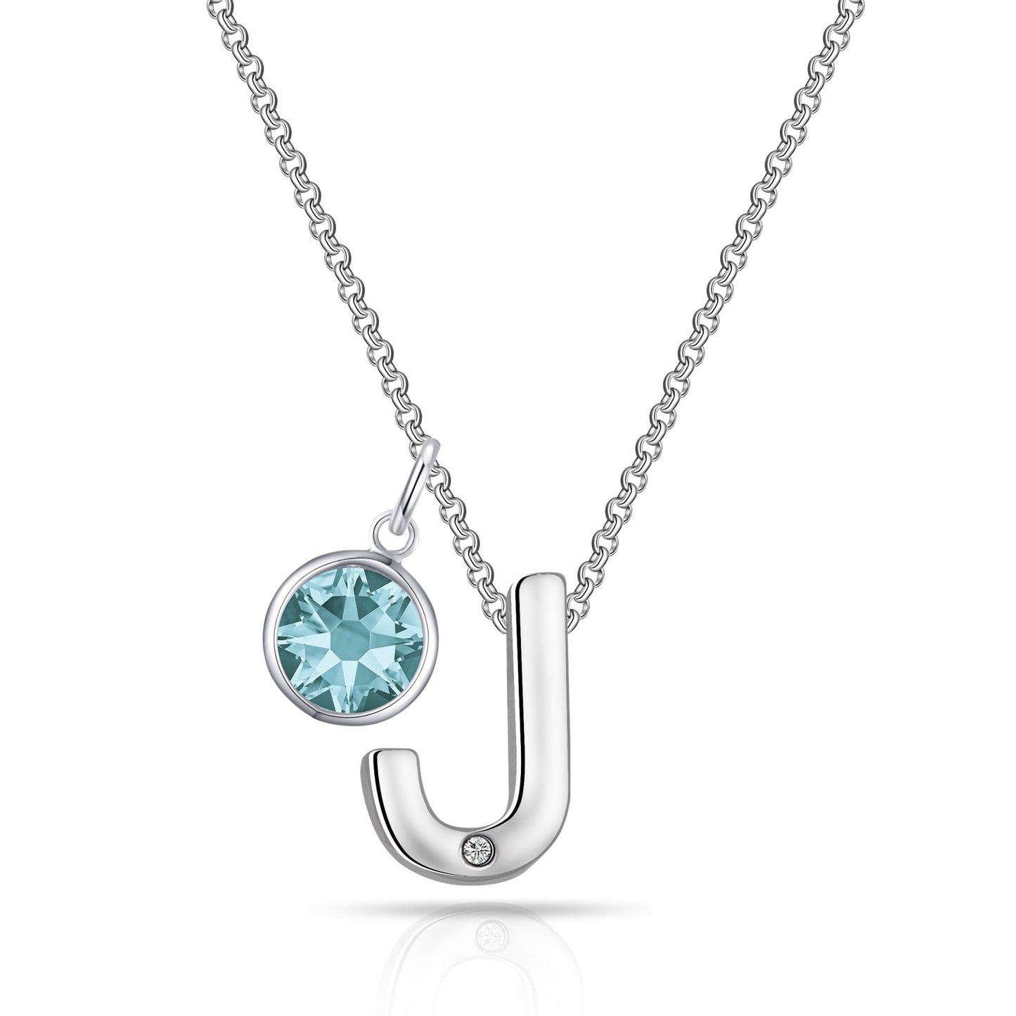 Initial J Necklace with Birthstone Charm Created with Zircondia® Crystals
