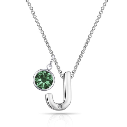 Initial J Necklace with Birthstone Charm Created with Zircondia® Crystals
