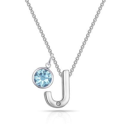 Initial J Necklace with Birthstone Charm Created with Zircondia® Crystals