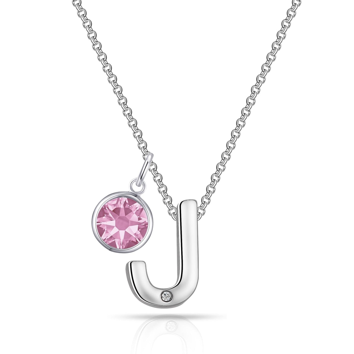 Initial J Necklace with Birthstone Charm Created with Zircondia® Crystals