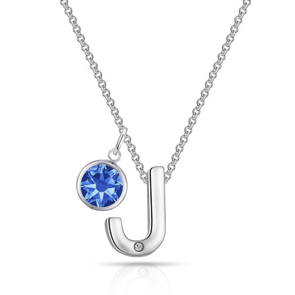 Initial J Necklace with Birthstone Charm Created with Zircondia® Crystals