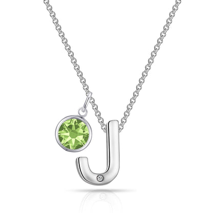 Initial J Necklace with Birthstone Charm Created with Zircondia® Crystals