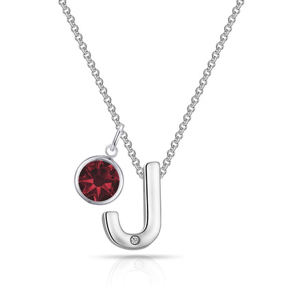 Initial J Necklace with Birthstone Charm Created with Zircondia® Crystals