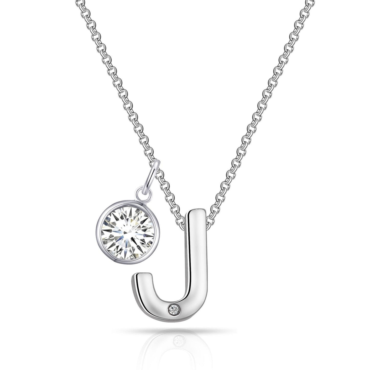 Initial J Necklace with Birthstone Charm Created with Zircondia® Crystals