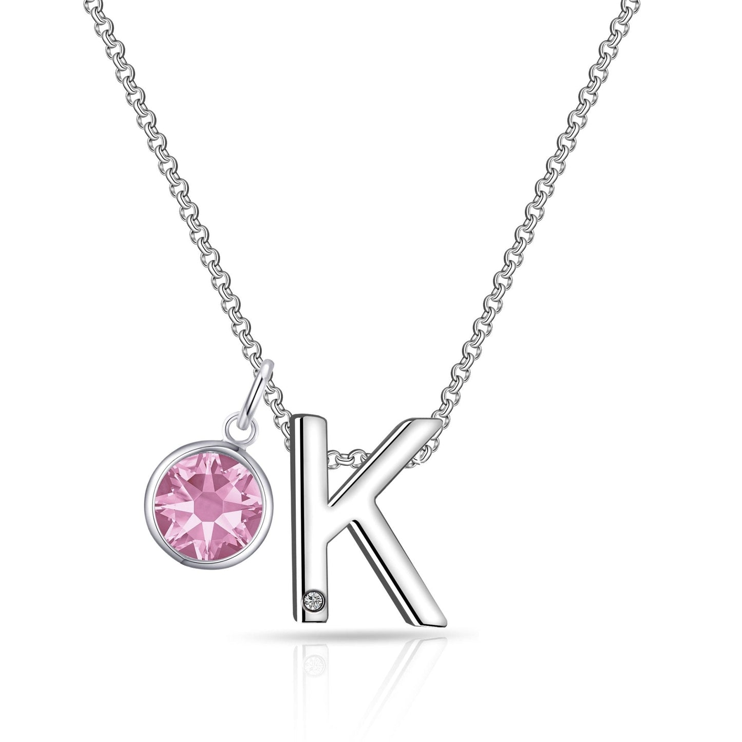 Initial K Necklace with Birthstone Charm Created with Zircondia® Crystals