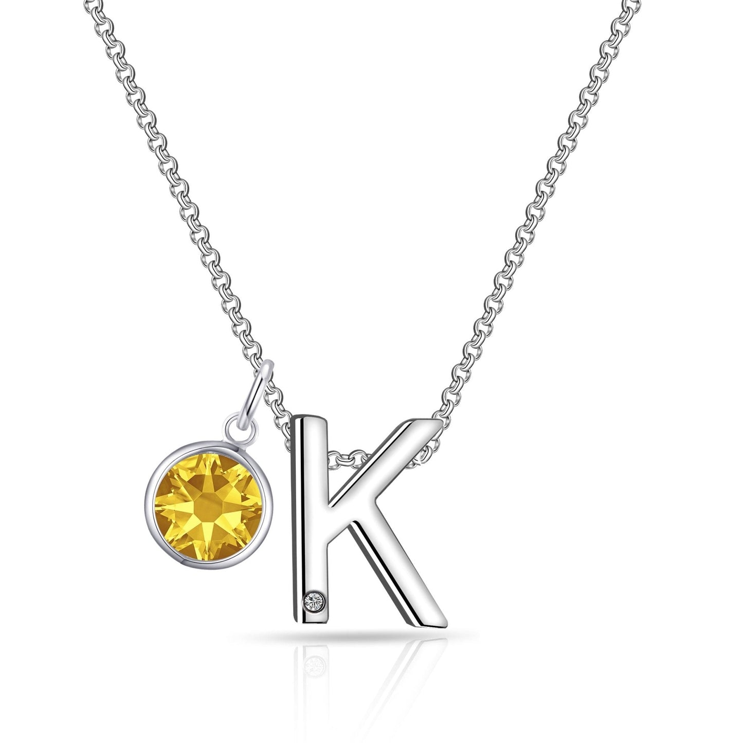 Initial K Necklace with Birthstone Charm Created with Zircondia® Crystals