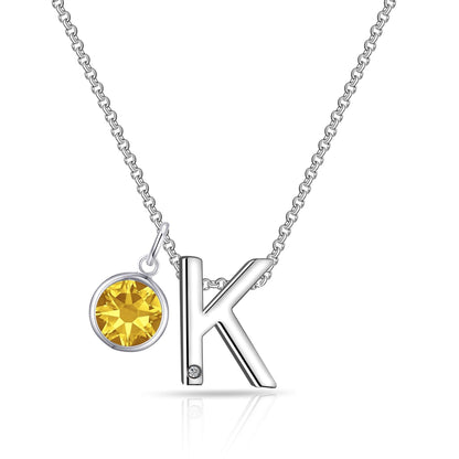 Initial K Necklace with Birthstone Charm Created with Zircondia® Crystals