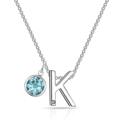 Initial K Necklace with Birthstone Charm Created with Zircondia® Crystals
