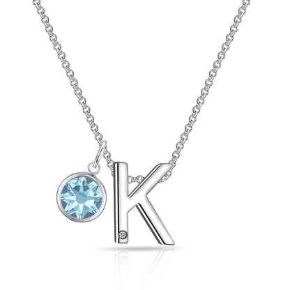 Initial K Necklace with Birthstone Charm Created with Zircondia® Crystals