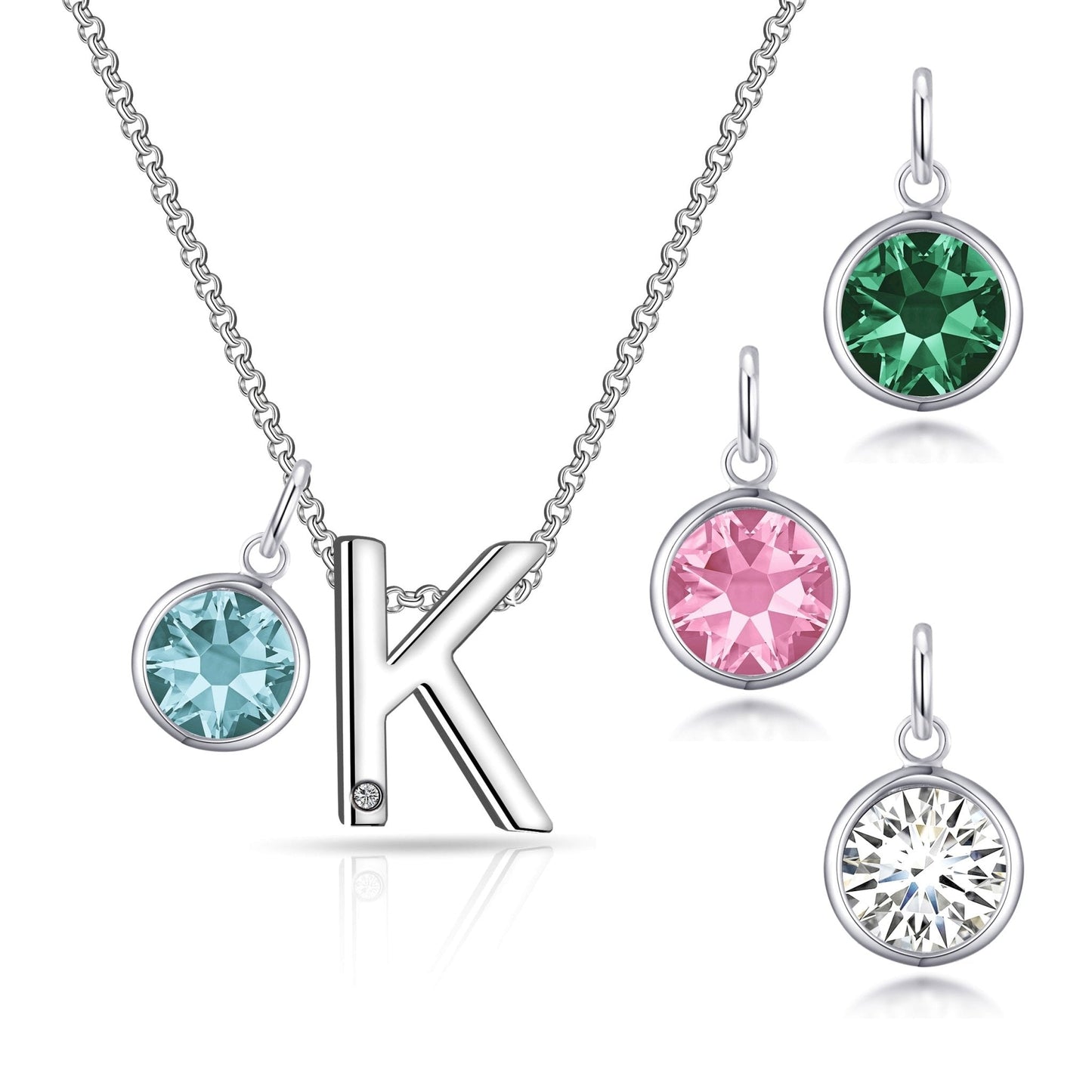 Initial K Necklace with Birthstone Charm Created with Zircondia® Crystals