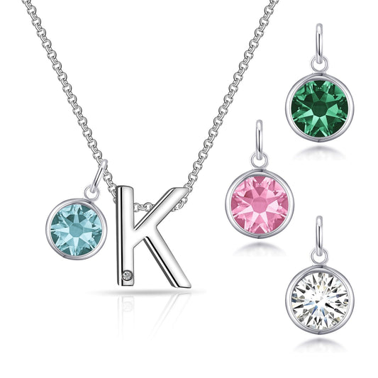 Initial K Necklace with Birthstone Charm Created with Zircondia® Crystals