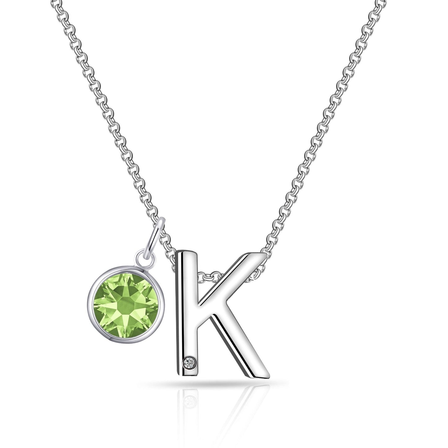 Initial K Necklace with Birthstone Charm Created with Zircondia® Crystals
