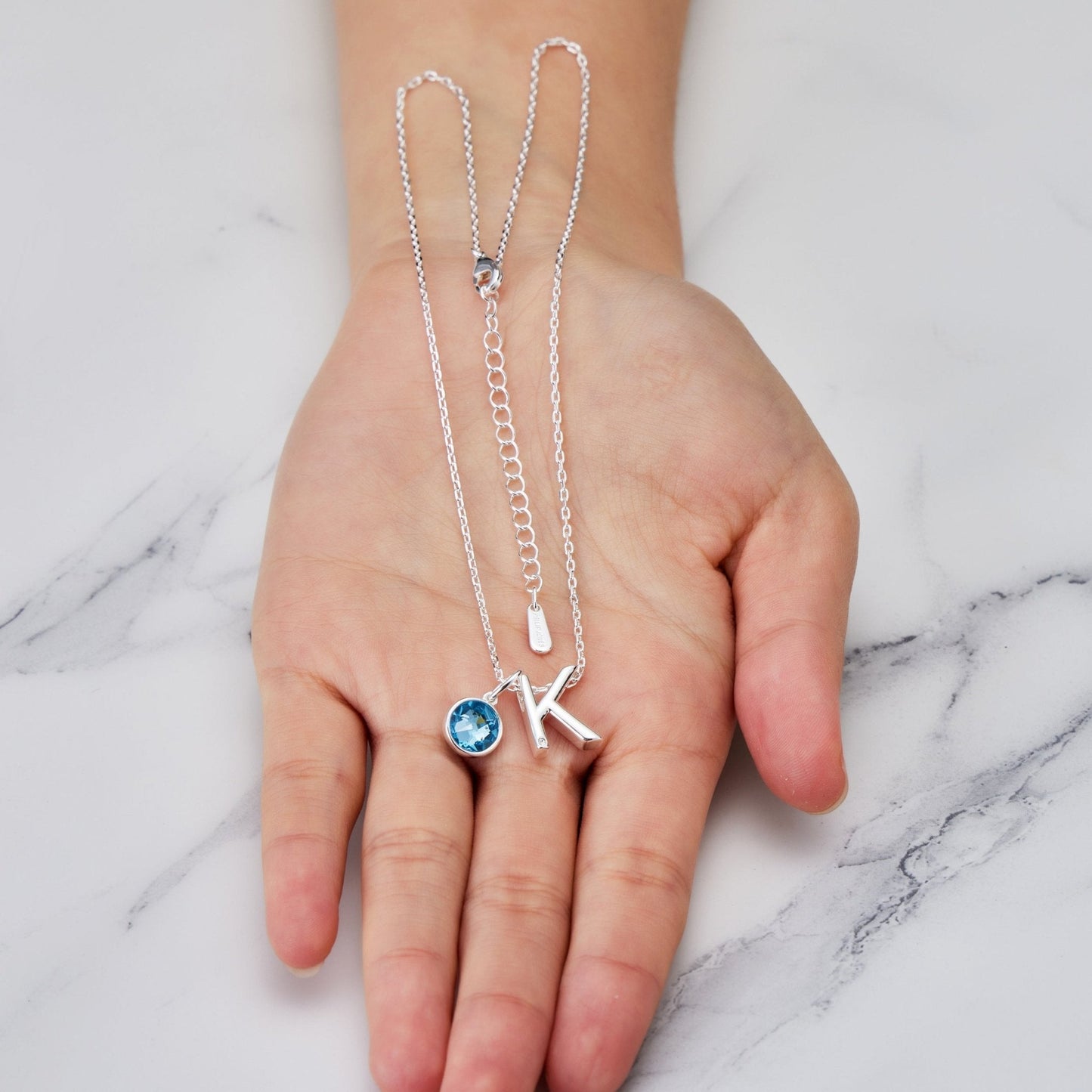 Initial K Necklace with Birthstone Charm Created with Zircondia® Crystals