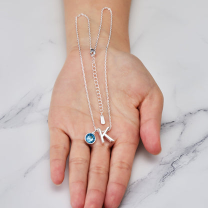 Initial K Necklace with Birthstone Charm Created with Zircondia® Crystals