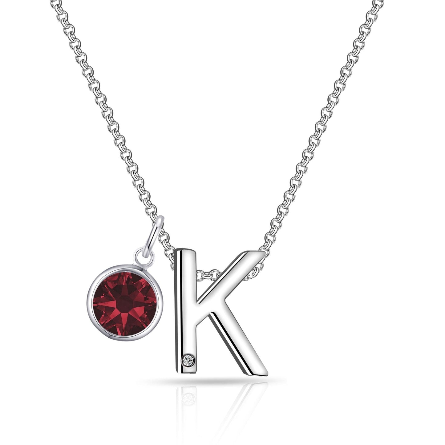 Initial K Necklace with Birthstone Charm Created with Zircondia® Crystals