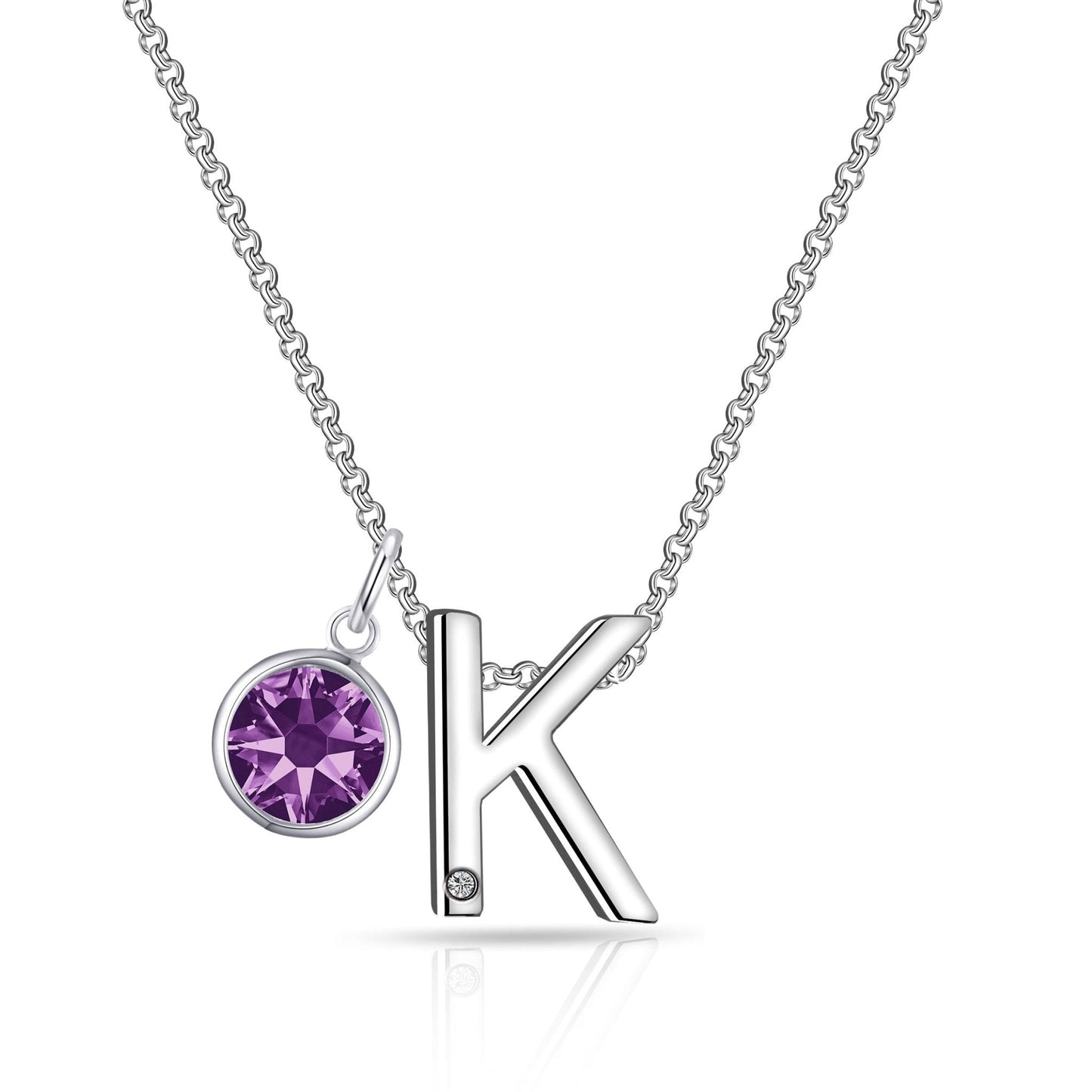 Initial K Necklace with Birthstone Charm Created with Zircondia® Crystals