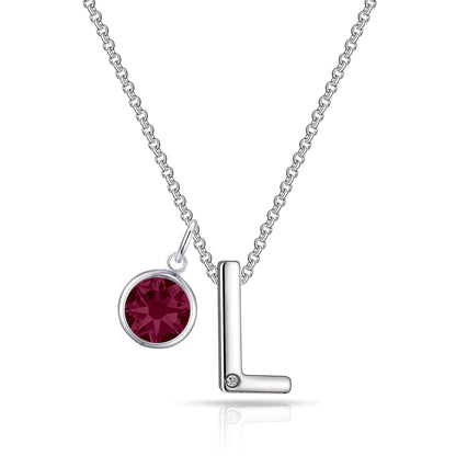 Initial L Necklace with Birthstone Charm Created with Zircondia® Crystals