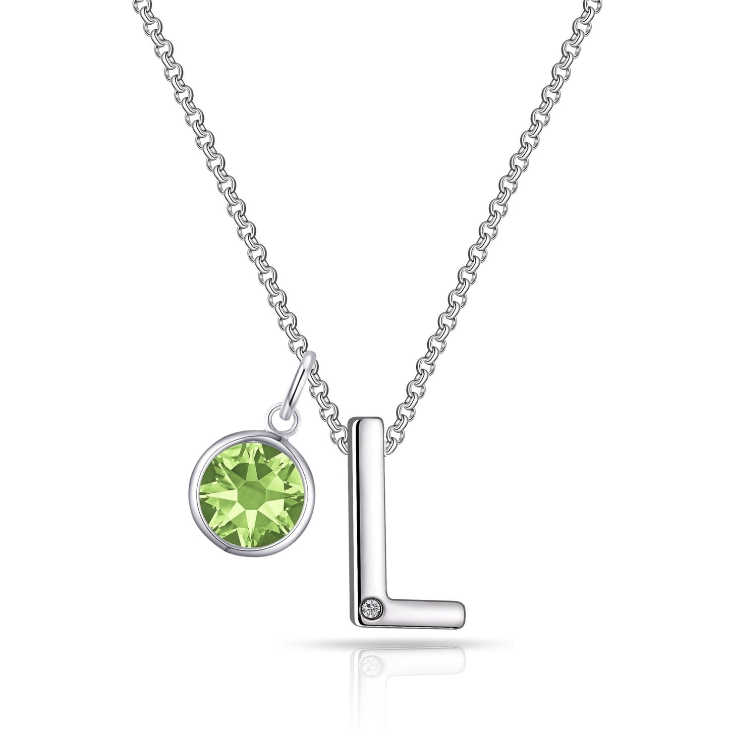 Initial L Necklace with Birthstone Charm Created with Zircondia® Crystals