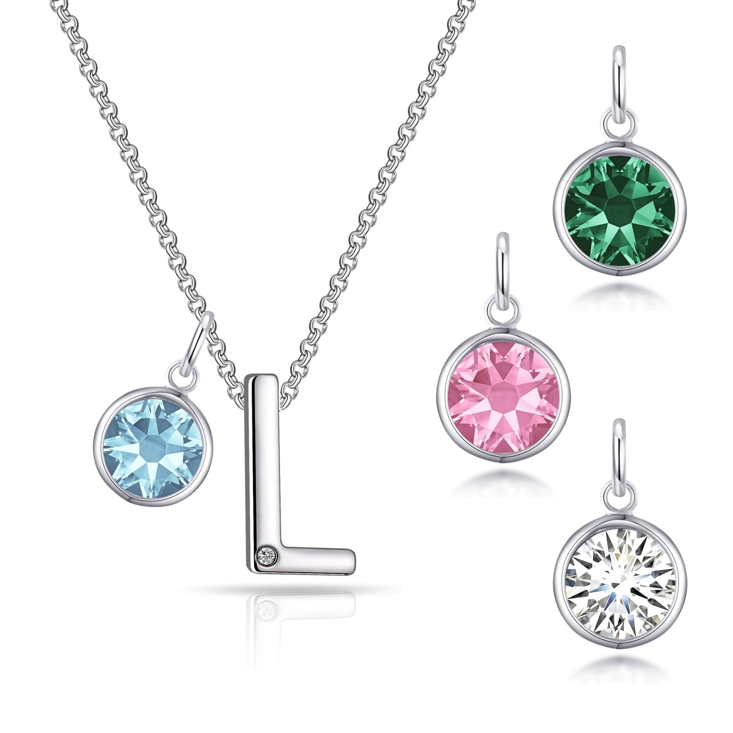 Initial L Necklace with Birthstone Charm Created with Zircondia® Crystals