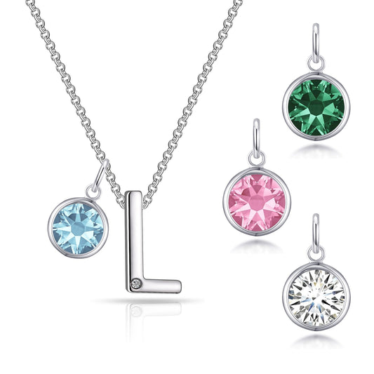 Initial L Necklace with Birthstone Charm Created with Zircondia® Crystals