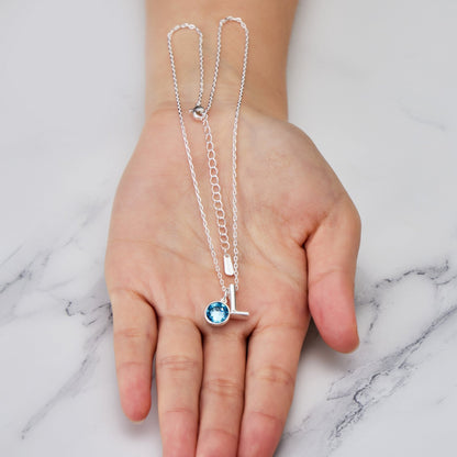 Initial L Necklace with Birthstone Charm Created with Zircondia® Crystals