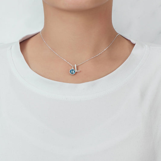 Initial L Necklace with Birthstone Charm Created with Zircondia® Crystals