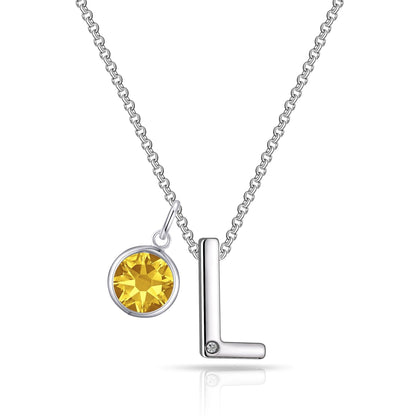 Initial L Necklace with Birthstone Charm Created with Zircondia® Crystals