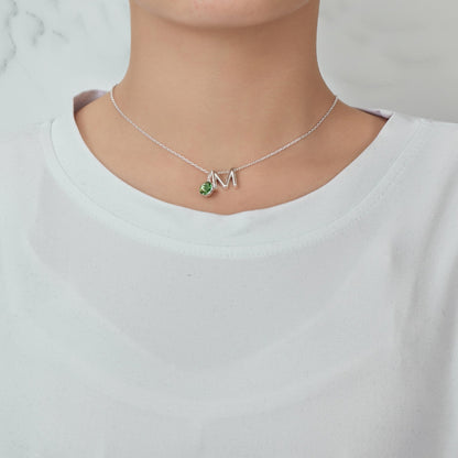 Initial M Necklace with Birthstone Charm Created with Zircondia® Crystals