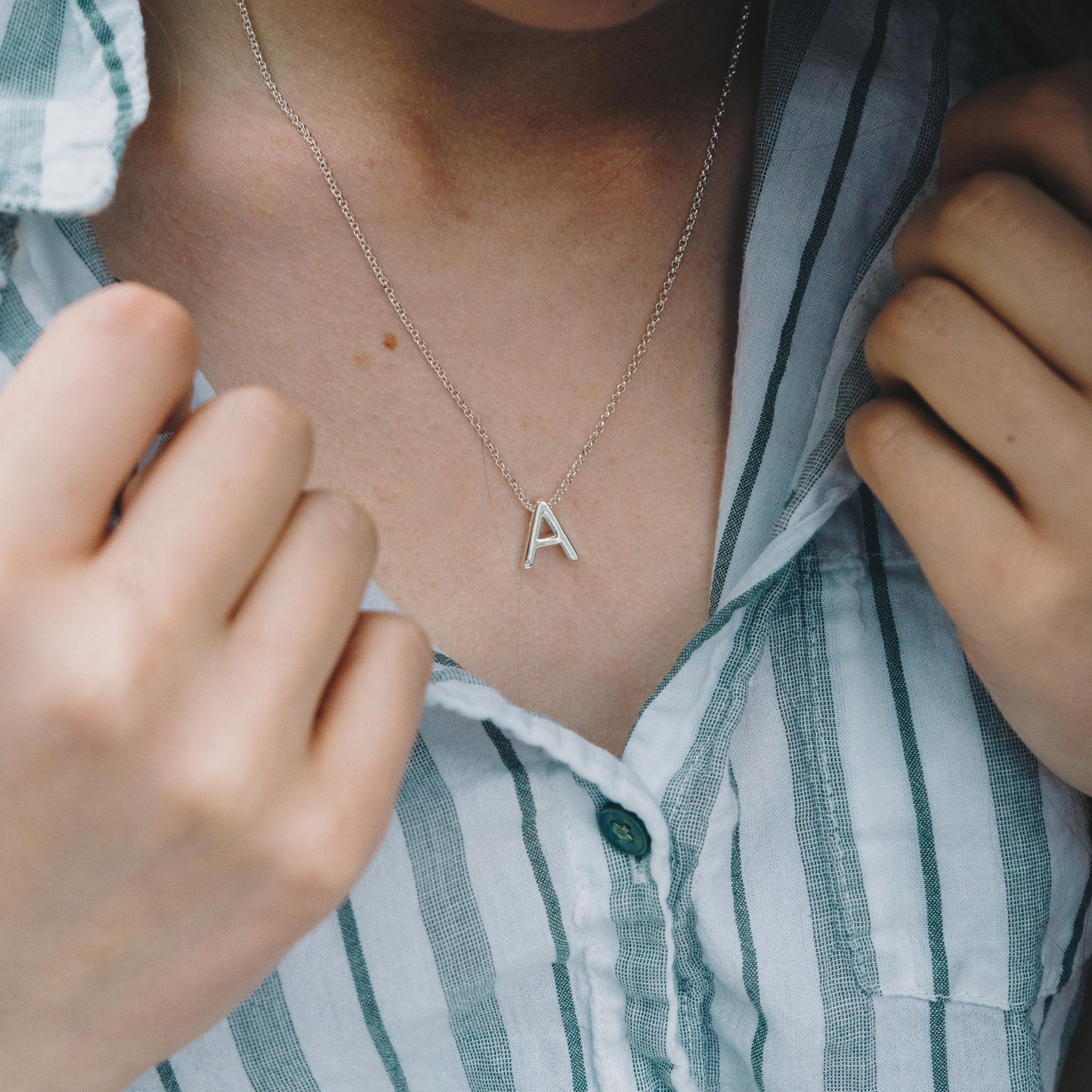 Initial Necklace Letter A Created with Zircondia® Crystals