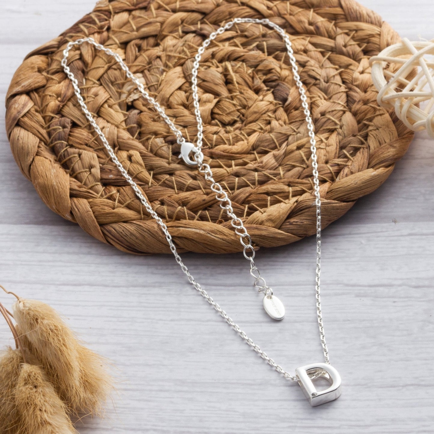 Initial Necklace Letter D Created with Zircondia® Crystals