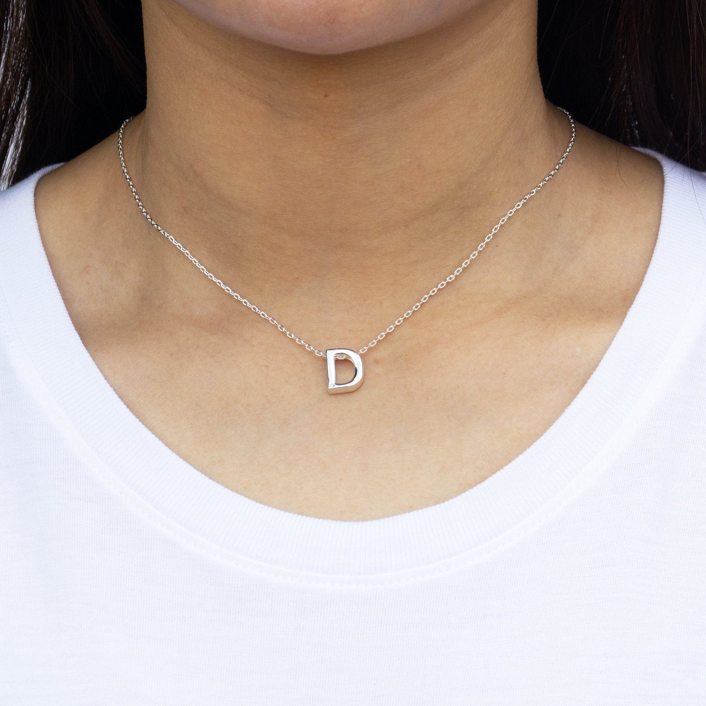 Initial Necklace Letter D Created with Zircondia® Crystals