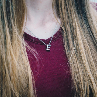 Initial Necklace Letter E Created with Zircondia® Crystals