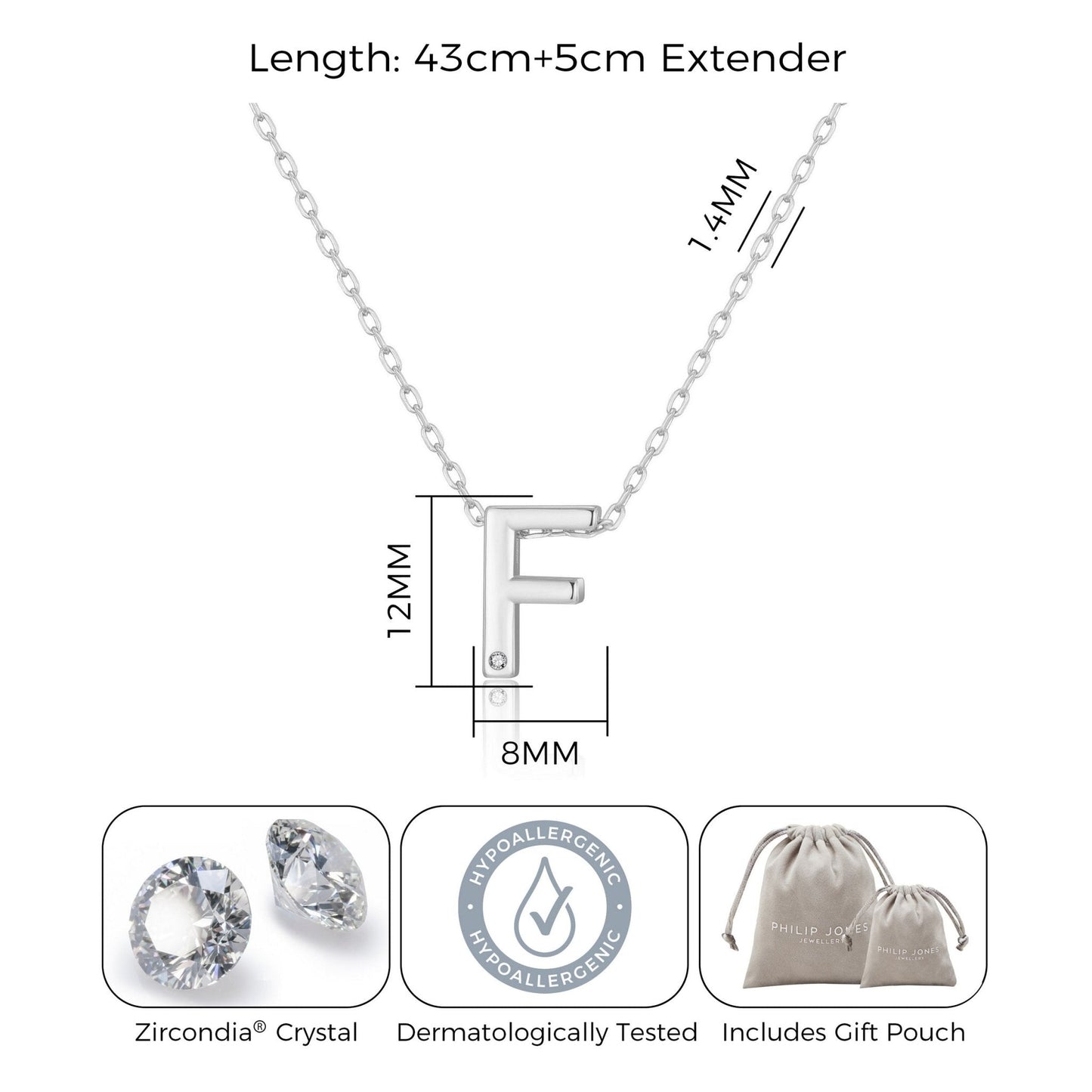 Collier Initial Lettre F Orné de Cristaux Zircondia®