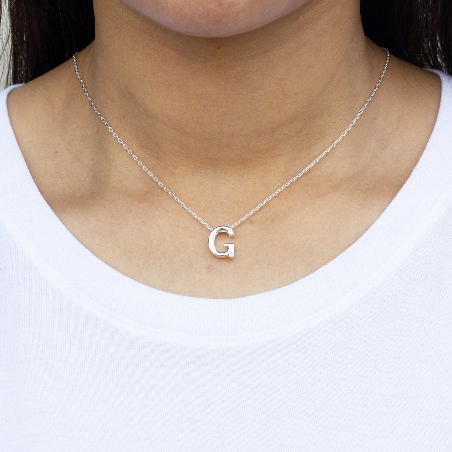 Initial Necklace Letter G Created with Zircondia® Crystals