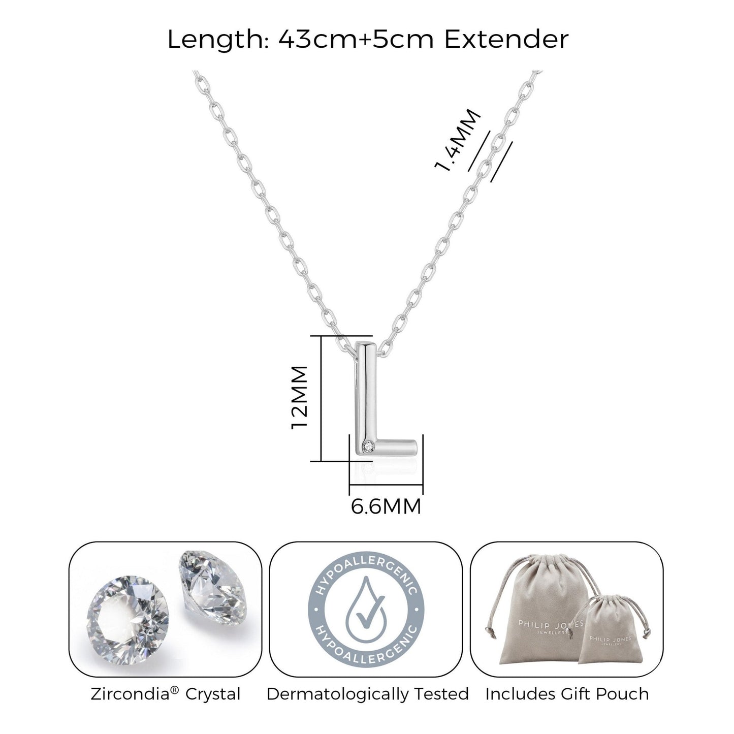 Initial Necklace Letter L Created with Zircondia® Crystals